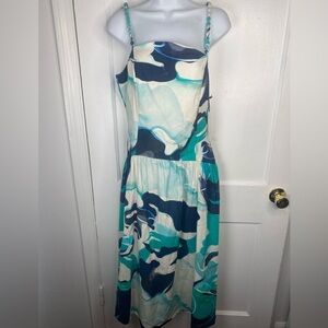 Christian Lacroix NWT M Teal & Navy Fit & Flare Organic Style Designer Dress